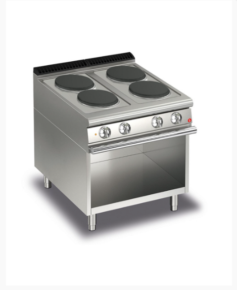 BARON ELECTRIC RANGE WITH ROUND CAST IRON PLATES ON OPEN CABINET Q70PCV/E800